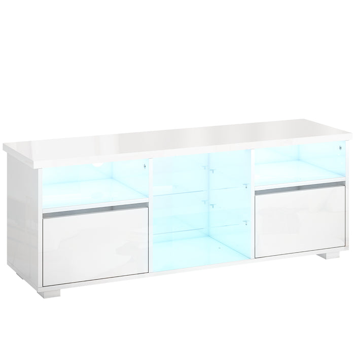 HOMCOM TV Stand Cabinet with LED Lights - High Gloss White