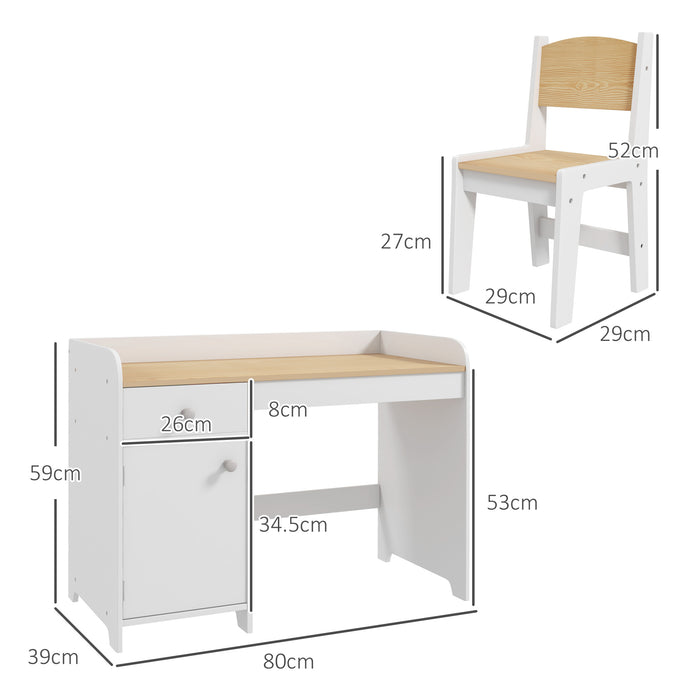 Kids Study Combo - Adjustable Desk & Chair Set with Storage for Ages 3-6 - Ergonomic Furniture for Children’s Learning and Creativity, White