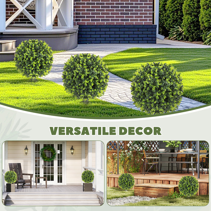HOMCOM Set of 2 40 cm Artificial Boxwood Topiary Ball Bush with Integrated Ground Stake, Eucalyptus Leaves, Indoor Outdoor UV Resistant Faux Greenery, Faux Plants for Garden, Porch, Balcony