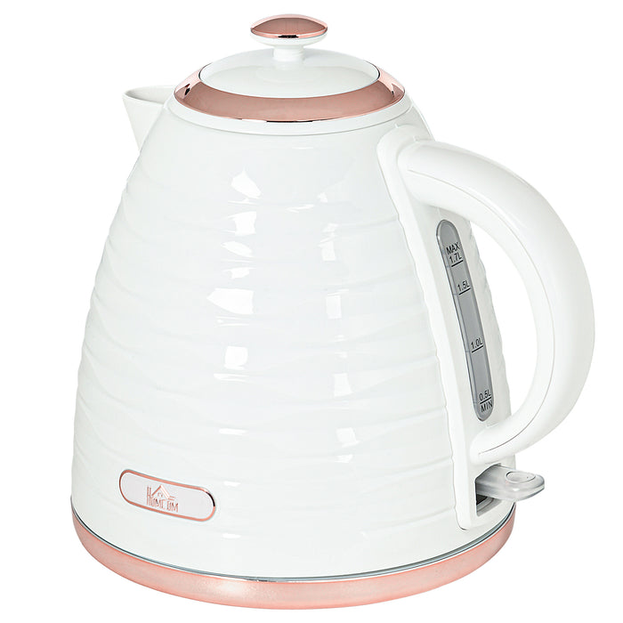 HOMCOM Electric Kettle, 1.7L, Fast Boil, 3kW Water Kettle with Removable Washable Anti-scale Filter, Auto Shut-off, 360° Swivel, BPA Free, Cream White Water Ripple Texture