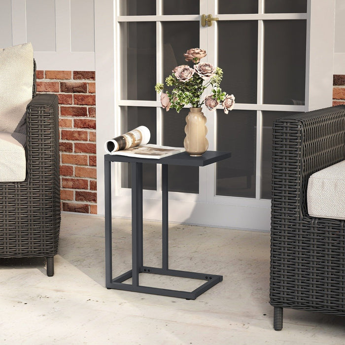 Modern Industrial Metal End Table with Adjustable Foot Pads-