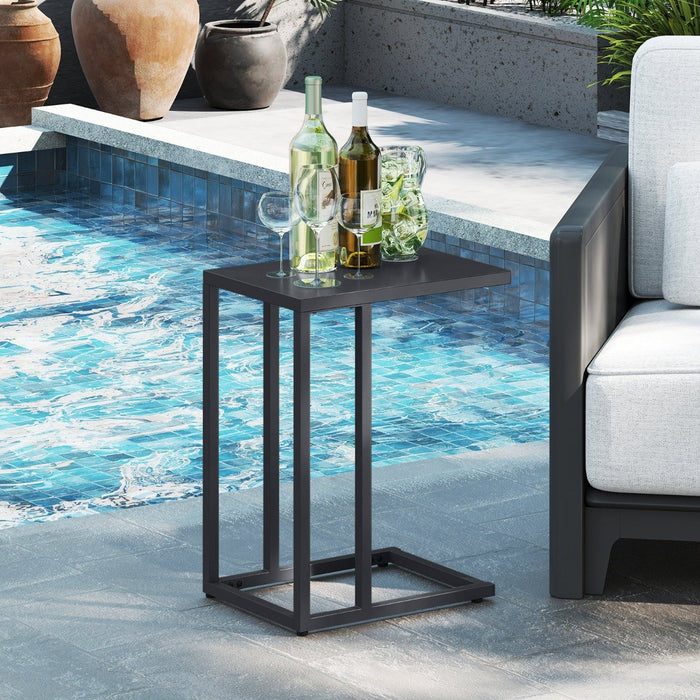 Modern Industrial Metal End Table with Adjustable Foot Pads-