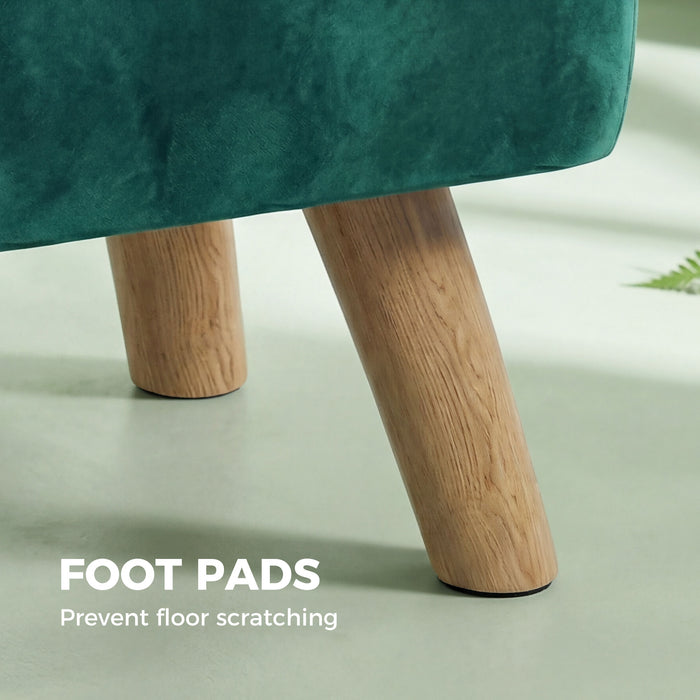 HOMCOM Velvet Square Padded Footstool - Dark Green