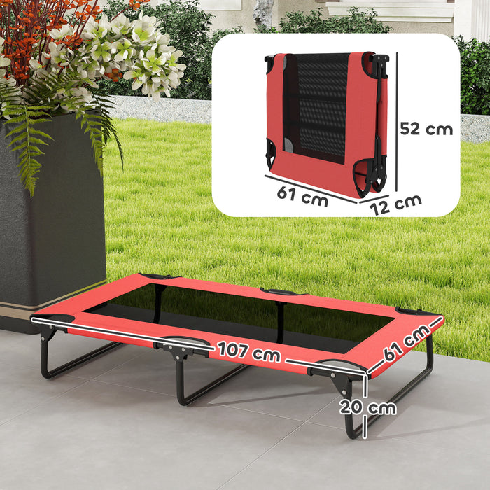 PawHut Portable Raised Dog Bed, Elevated Pet Cot with Breathable Mesh for Indoor Outdoor, for Large Dogs, Red