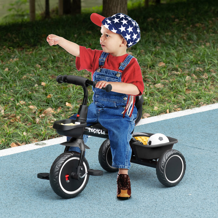 Adjustable Kids Trike for 2-5 Years - Pedal Tricycle with Seat Adjustment and Storage Baskets, Black - Ideal First Bike for Toddlers