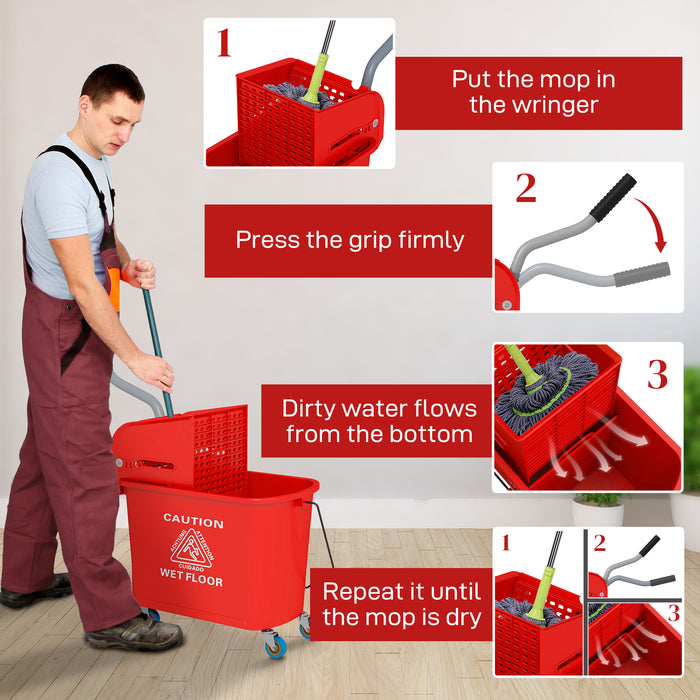 20L Mop Bucket with Wringer System - Portable Wheeled Floor Cleaning Solution with Dual Water Separation - Ideal for Efficient and Hygienic Home or Commercial Use