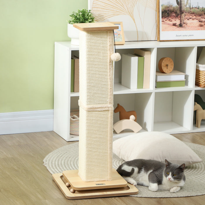 PawHut 3 in 1 Cat Scratching Post, 87cm Cat Scratcher w/ Track Ball Toy, Oak | Aosom UK