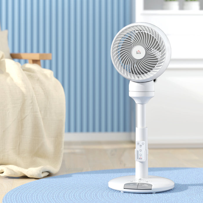 HOMCOM 9'' Air Circulator Fan 3 Speed 3 Mode, 70° Oscillation 90° Vertical Tilt, Height Adjustable, Remote Controller, for Living Room, Bedroom, Office, White