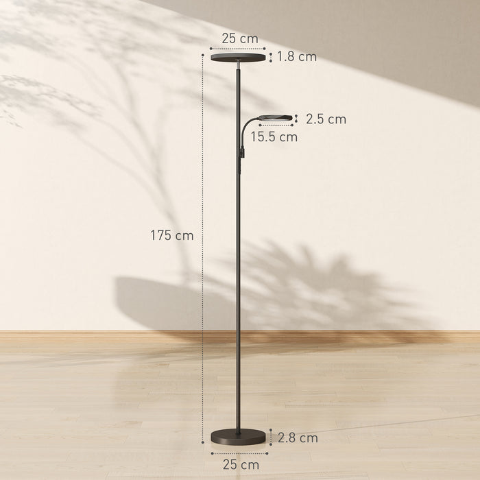 HOMCOM Mother and Child Uplighter Floor Lamp for Living Room, Stepless Dimmable Standing Lamp with 4 Scene Modes, 2700K-6500K Colour Temperature, 4 Brightness Levels, Remote & Touch Control, Black