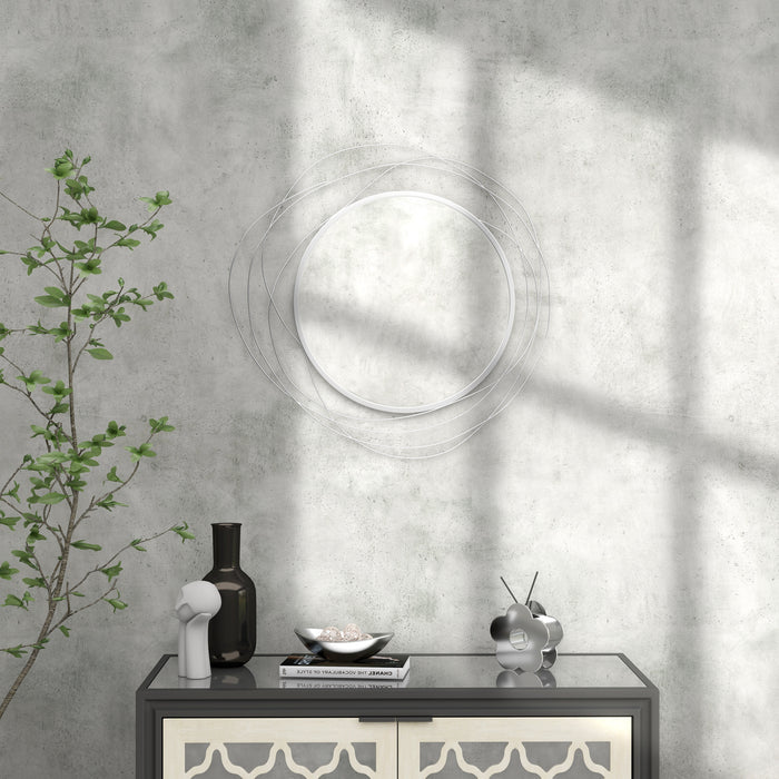 Metal Wire Wall Mirror in Abstract Design - Silver Finish with Hanging Accessories - Adds Contemporary Flair to Home Decor