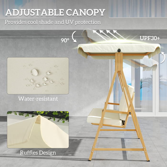 Outsunny Three-Seater Garden Swing Bench, with Adjustable Canopy - Beige