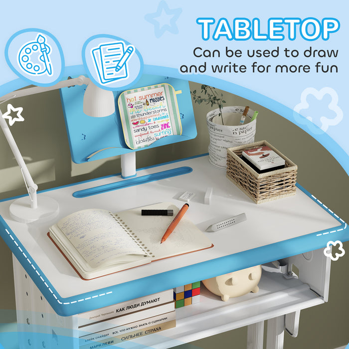 HOMCOM Kids Adjustable Desk and Chair Set, Book Stand, Pen Slot - Blue | Aosom UK