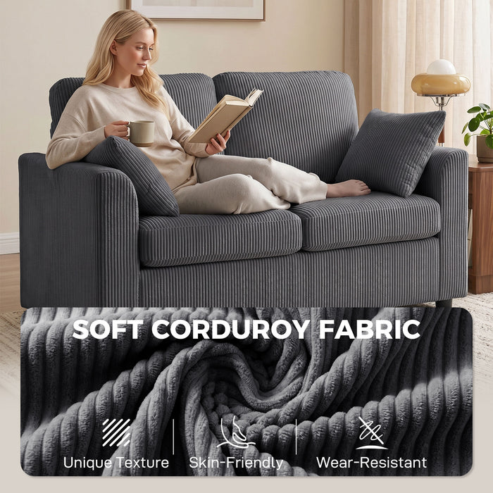 HOMCOM 2 Seater Sofa, Corduroy Small Couch with Spring Cushion, Wide and Deep Seat, Dark Grey