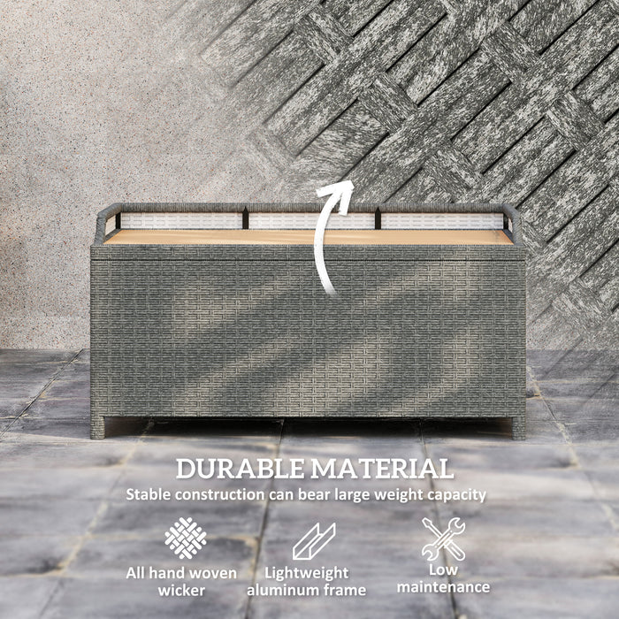 Outsunny 130 L Rattan Garden Storage Box, with Seat - Grey