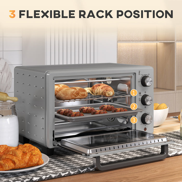 HOMCOM 21L Mini Countertop Oven, 100°C-230°C Adjustable Temp - Silver Tone