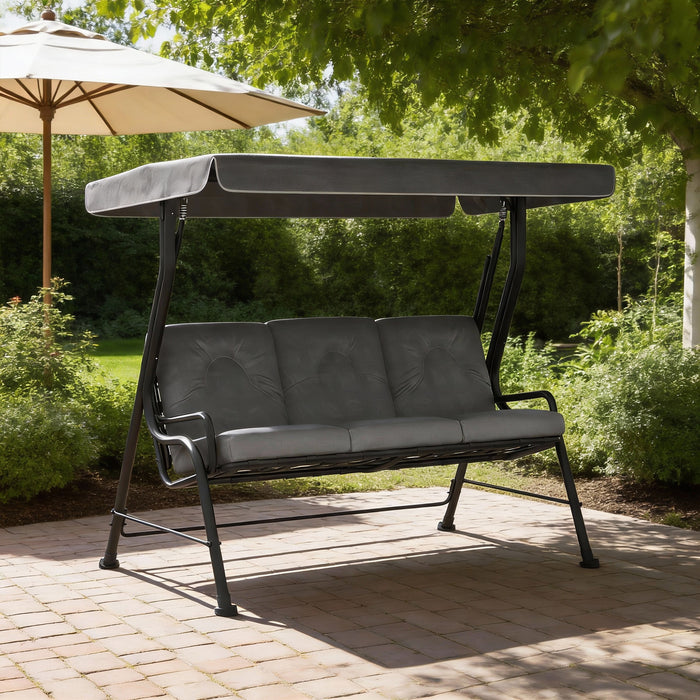Outsunny 3-Seater Garden Swing Seat, Outdoor Swing Chair with Adjustable Waterproof Canopy, Light Grey
