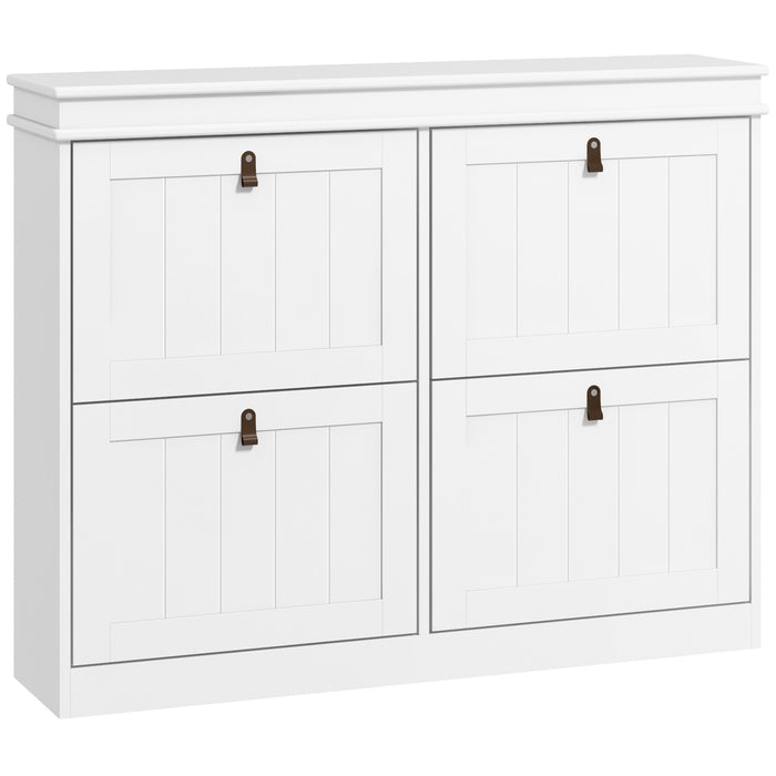HOMCOM Slim Shoe Cabinet, Shoe Cabinet with 4 Drop-Down Drawers, 105W x 24D x 82.5H cm,  White