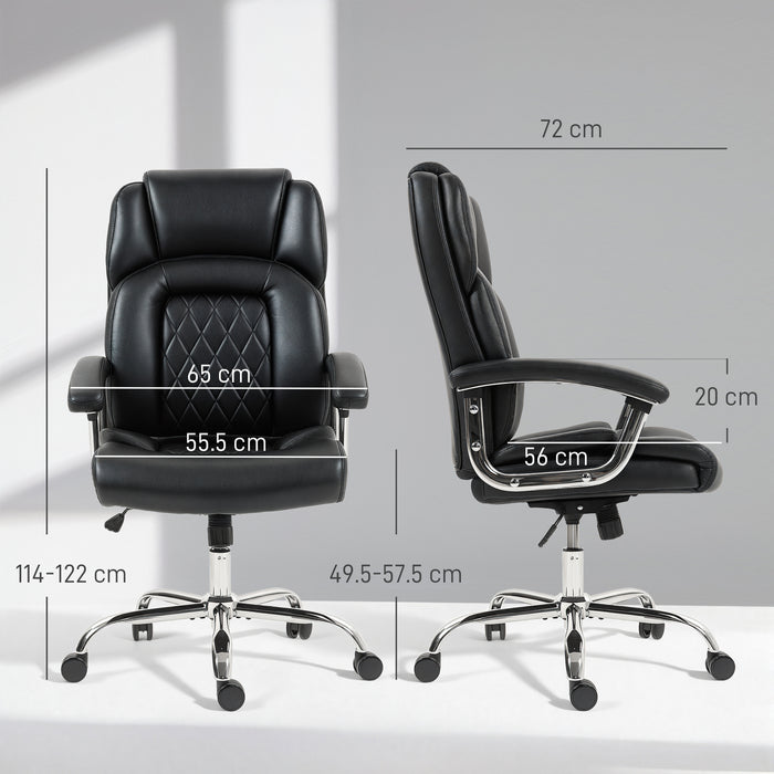 HOMCOM Big and Tall Office Chair 180kg with Spring Cushion, PU Leather - Black