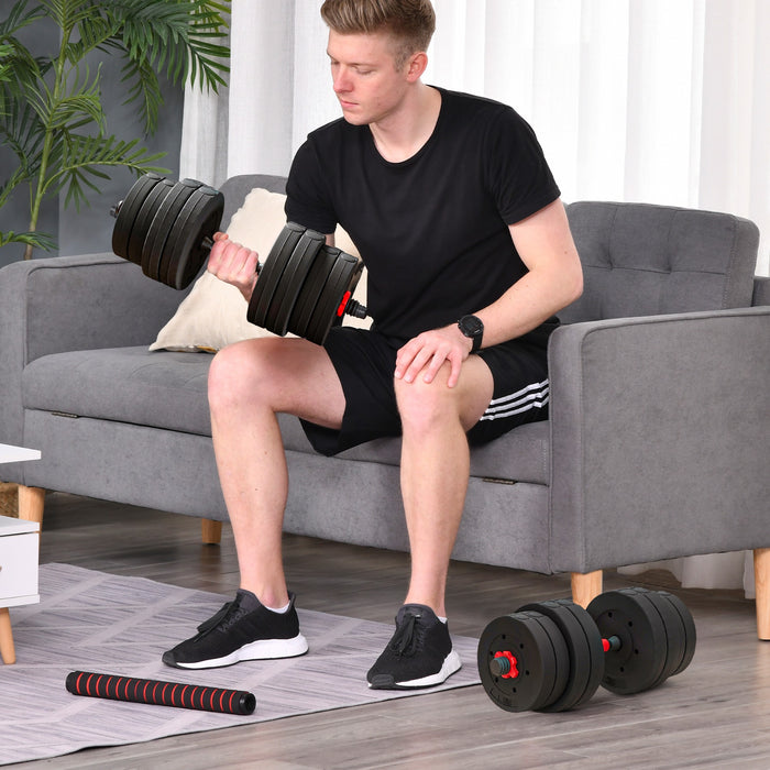 30kg 2-in-1 Adjustable Dumbbell Set - Convertible Hand Weight/Barbell for Strength Training - Ideal for Home Gym, Office Workouts, Full Body Fitness