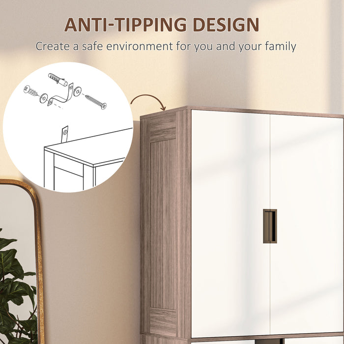 HOMCOM 2 Door Wardrobe, Modern Wardrobe with 3 Drawers and Hanging Rod for Bedroom, Brown