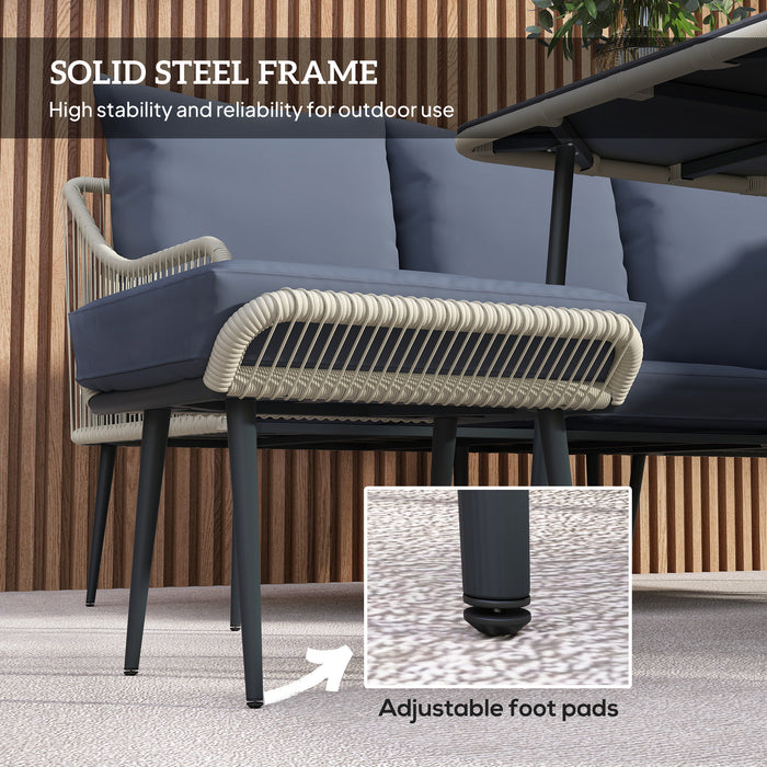 Outsunny 6 Piece Garden Furniture Set, Garden Corner Sofa Set with Thickened Cushions, Outdoor Patio Furniture Set with Glass Top Table, Footstools for Conservatory, Light Grey