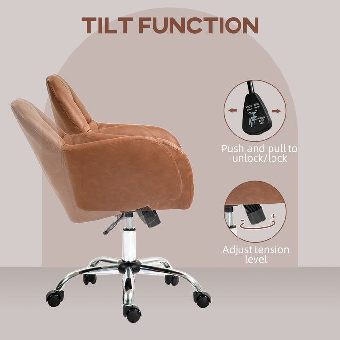 HOMCOM Computer Desk Chair, PU Leather Swivel Office Chair, Makeup Vanity Chair with Height Adjustable, Wheels, for Home Study Bedroom, Brown | Aosom UK