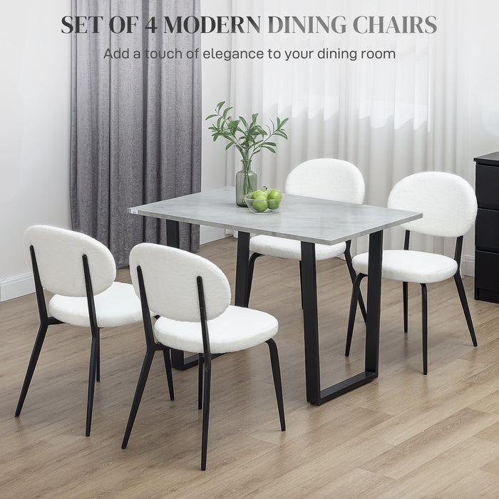 HOMCOM Boucle Dining Chairs Set of 4, Modern Upholstered Sherpa Kitchen Chairs with Backrest, Metal Legs and Padded Seat for Dining Room, Bedroom, Living Room, White