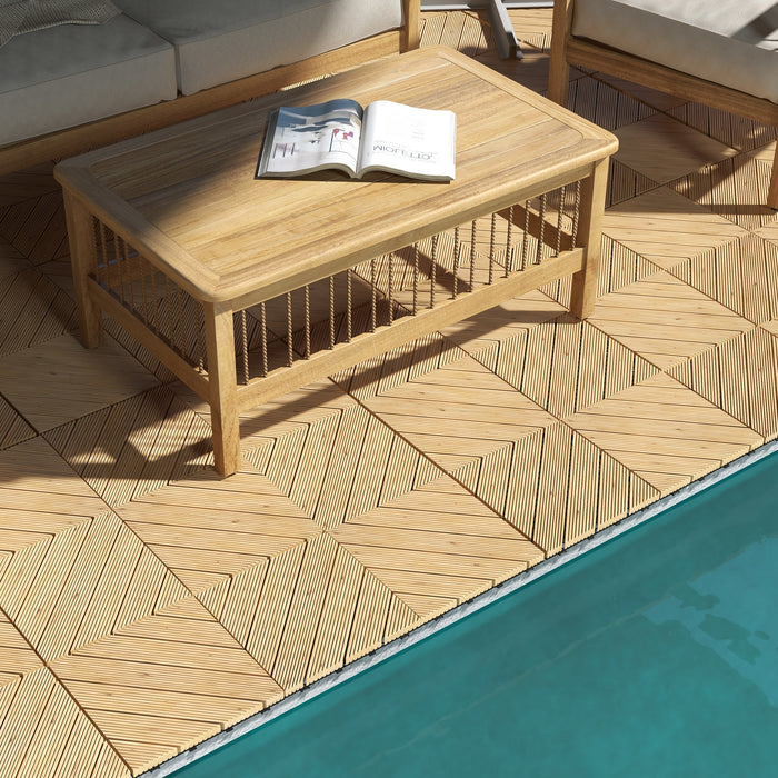 27 Pcs Interlocking Wooden Deck Tiles - 30x30cm, Non-Slip, Weather-Resistant Outdoor Flooring - Ideal for Patio, Balcony, Terrace, Around Hot Tubs