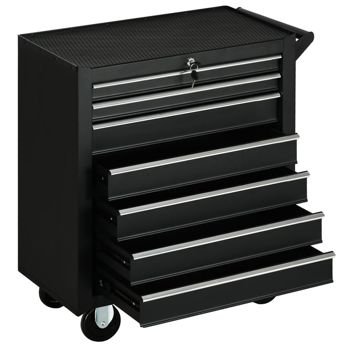 Aosom UK Rolling Tool Chest - 7-Drawer Storage Cabinet on Wheels for Garage/Workshop, Matte Black - Mobile Organization Solution for DIY Enthusiasts and Professionals