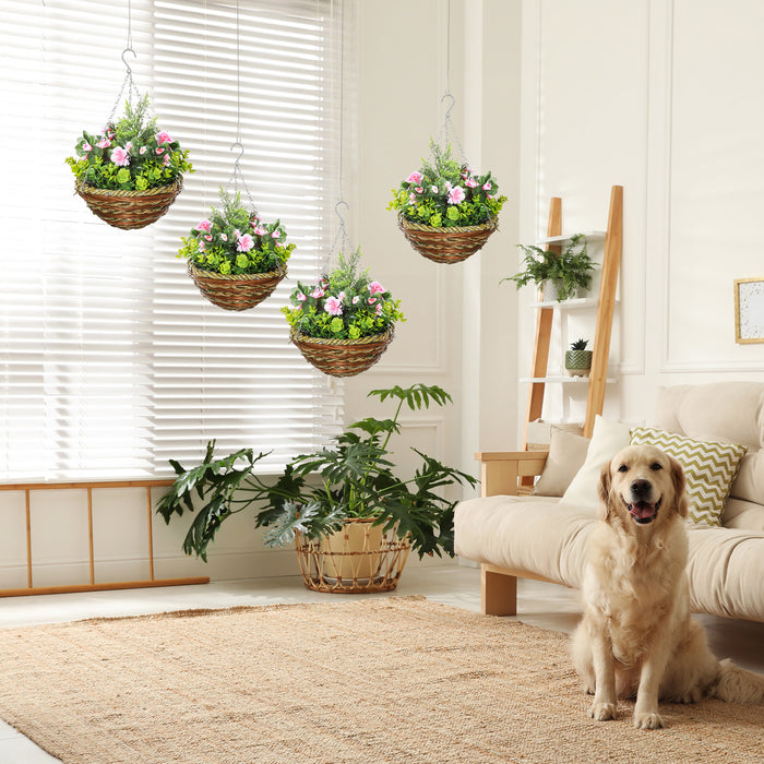 Outsunny Set of Four Hanging Lisianthus Flower Pots - Pink/Green