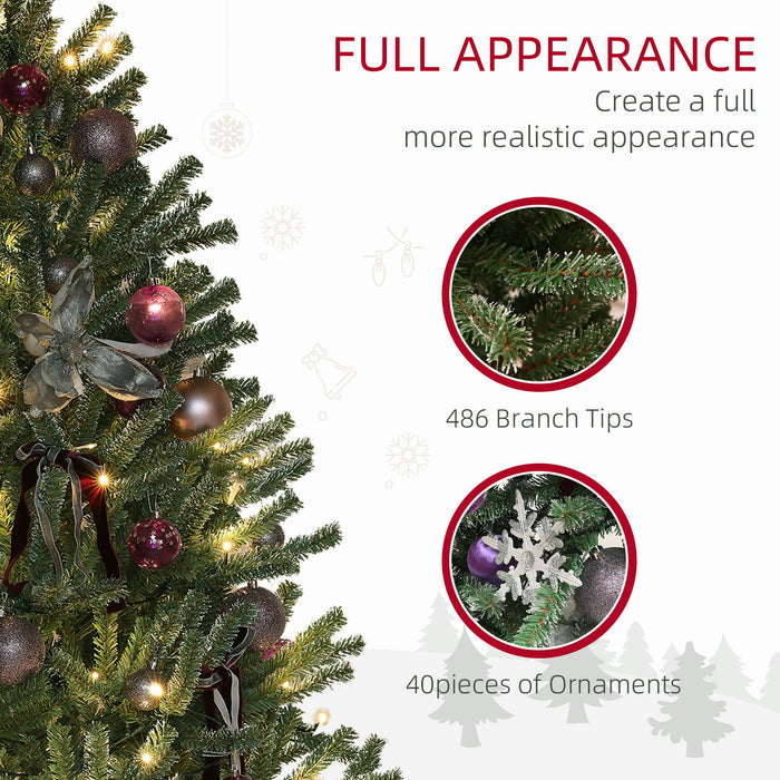 HOMCOM 5ft Artificial Prelit Christmas Tree with Warm White LED Lights and 486 Tips, Metal Stand, Xmas Tree with Purple Ornaments for Home Office Holiday | Aosom UK