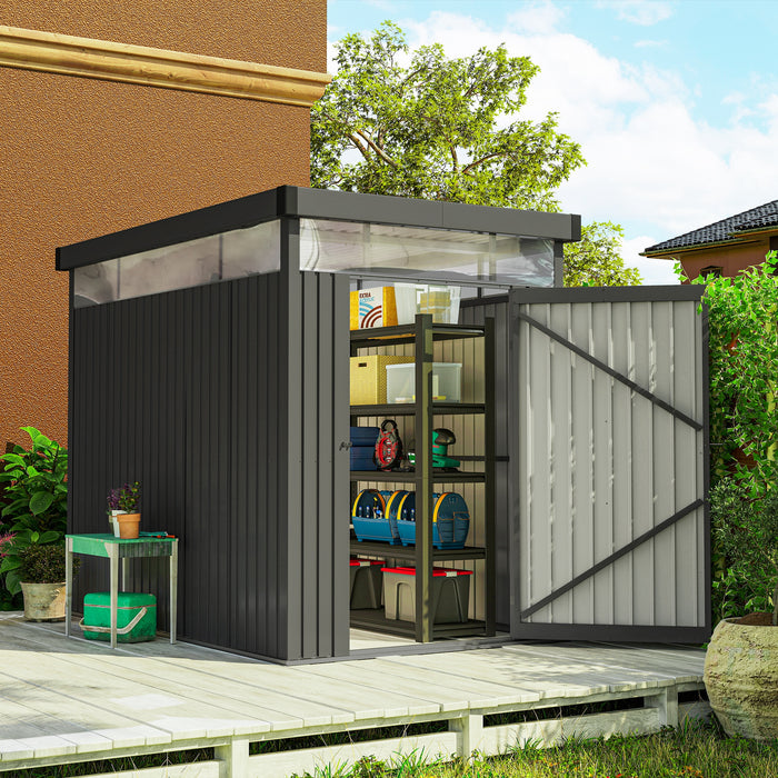 Outsunny 5.3 x 8.5ft Galvanised Steel Garden Shed, Metal Shed with Roof Windows, Leakage Holes and Lockable Wide Door for Outdoor Patio Tool Storage