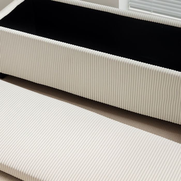 HOMCOM Storage Ottoman Bench, Corduroy Footstool with Removable Lid and Legs, 112cm Storage Chest Box for Living Room, Bedroom, Hallway, Beige