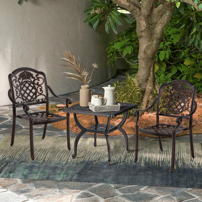 53 cm Cast Aluminum Outdoor Side Table with Hollow-carved Floral Pattern for Garden Porch-