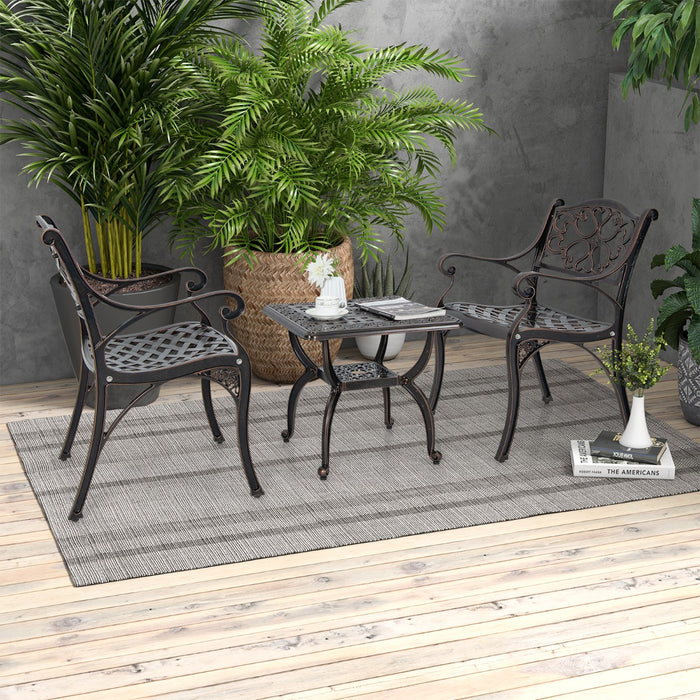 53 cm Cast Aluminum Outdoor Side Table with Hollow-carved Floral Pattern for Garden Porch-