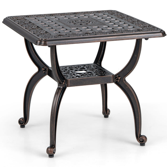 53 cm Cast Aluminum Outdoor Side Table with Hollow-carved Floral Pattern for Garden Porch-