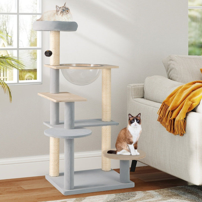 113 cm Multi-level Cat Tower with Removable Padded Top Perch-Natural