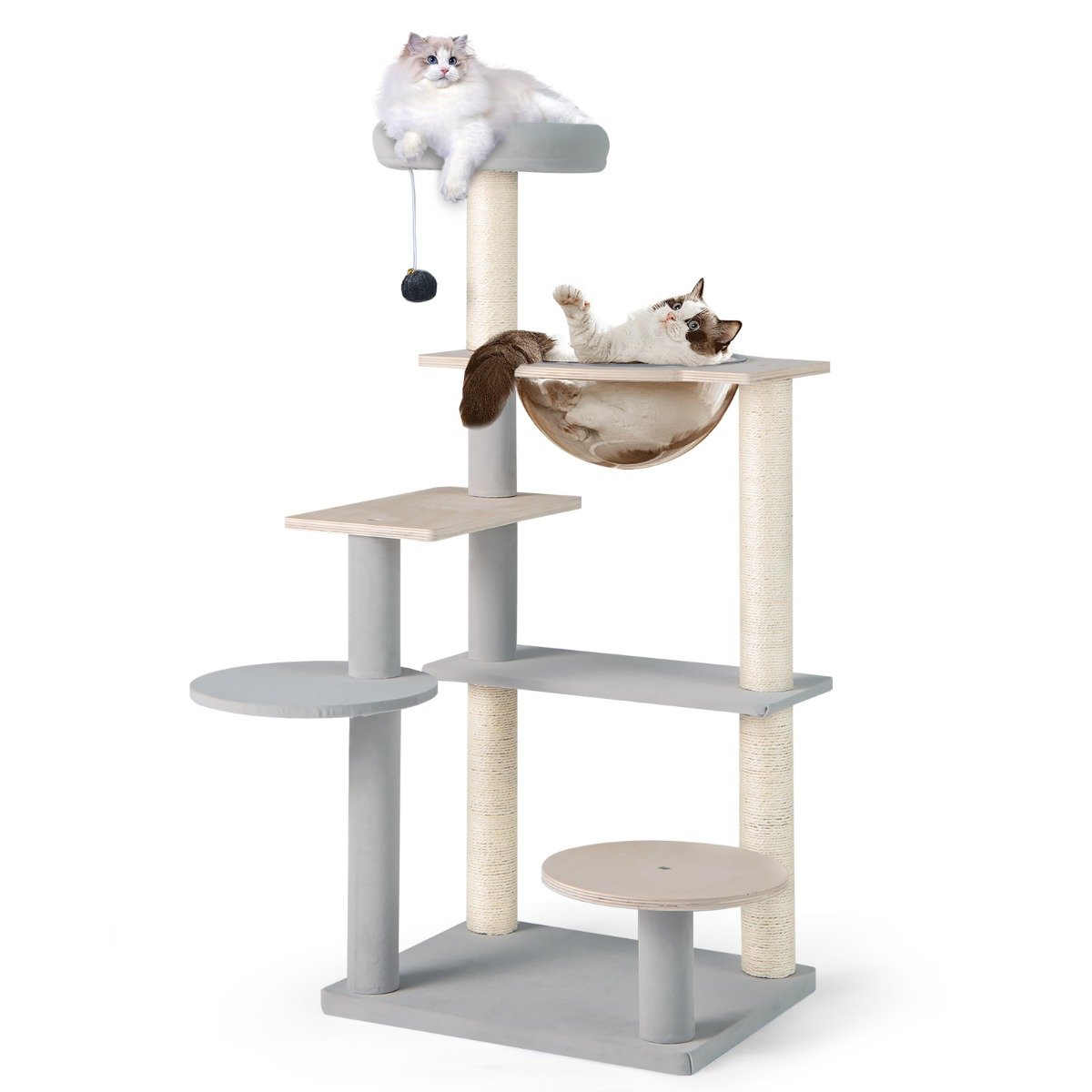 113 cm Multi-level Cat Tower with Removable Padded Top Perch-Natural