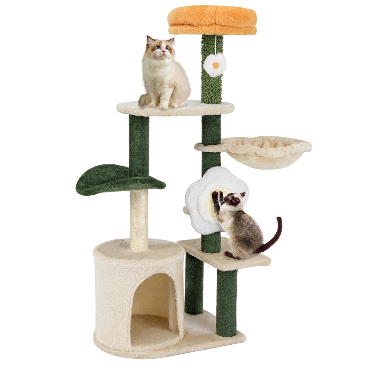 114CM Tall Cute Flower Multi-level Cat Tree with Sisal Post and Pad-