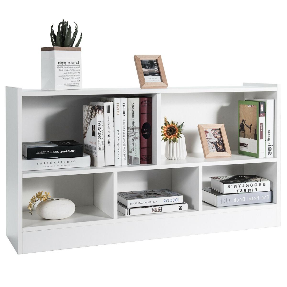 White Wooden Bookcase with Two-Tier Design - 5 Storage Cubes for Room ...