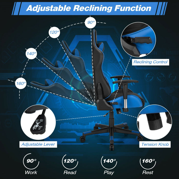 Swivel High Back Racing Chair with Headrest and Lumbar Pillow-