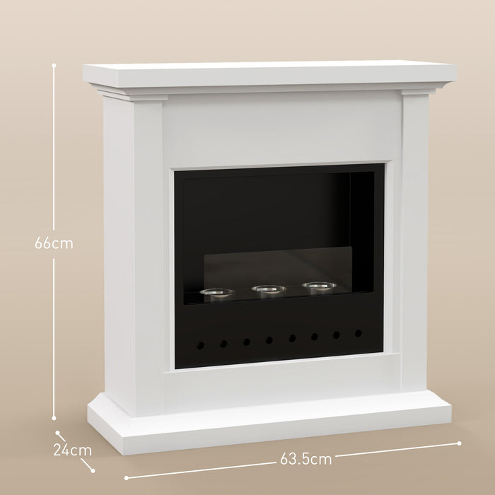 HOMCOM Gel and Ethanol Fireplace Stove, Modern Bioethanol Fire, Indoor Ethanol Burner with 1.2 Litres (39oz) Volume, Burns for Up to 3 Hours, 26 Inch, White