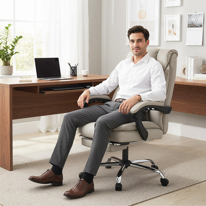 HOMCOM Pet-Friendly Faux Leather Computer Desk Chair, Executive Office Chair with Footrest and Double-Layer Padding, Khaki