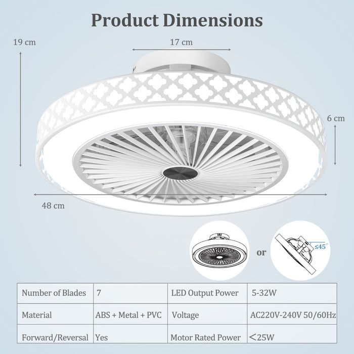19 Inches Ceiling Fan with 3000-6500K Dimmable LED and 6 Wind Speeds & Timer-White