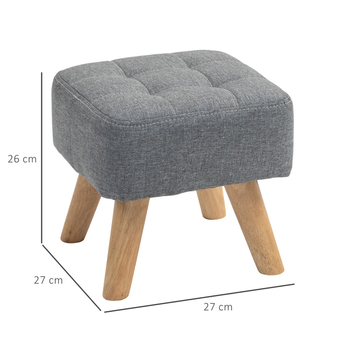 HOMCOM Modern Tufted Footstool, Fabric Foot Stool with Rubber Wood Legs, Padded Seat, for Living Room, Bedroom, Entryway, Grey