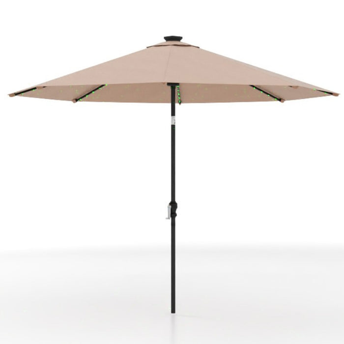 290 cm Solar Patio Umbrella with 96 LED Lights and 9 Modes-Coffee