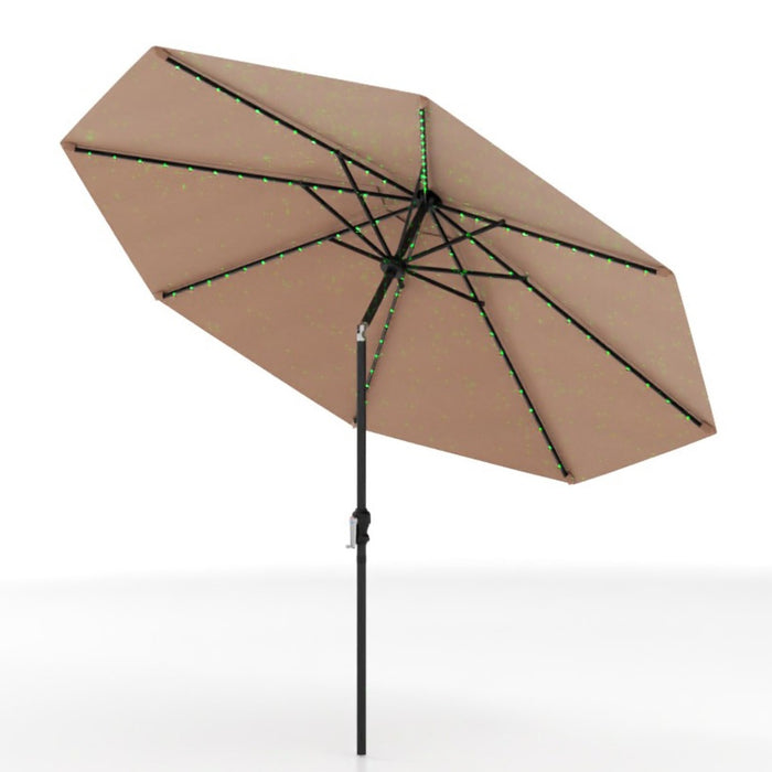 290 cm Solar Patio Umbrella with 96 LED Lights and 9 Modes-Coffee