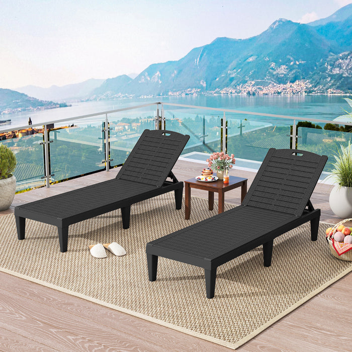Chaise Lounge Chairs Set of 2 with 5-Position Adjustable Backrests-Brown