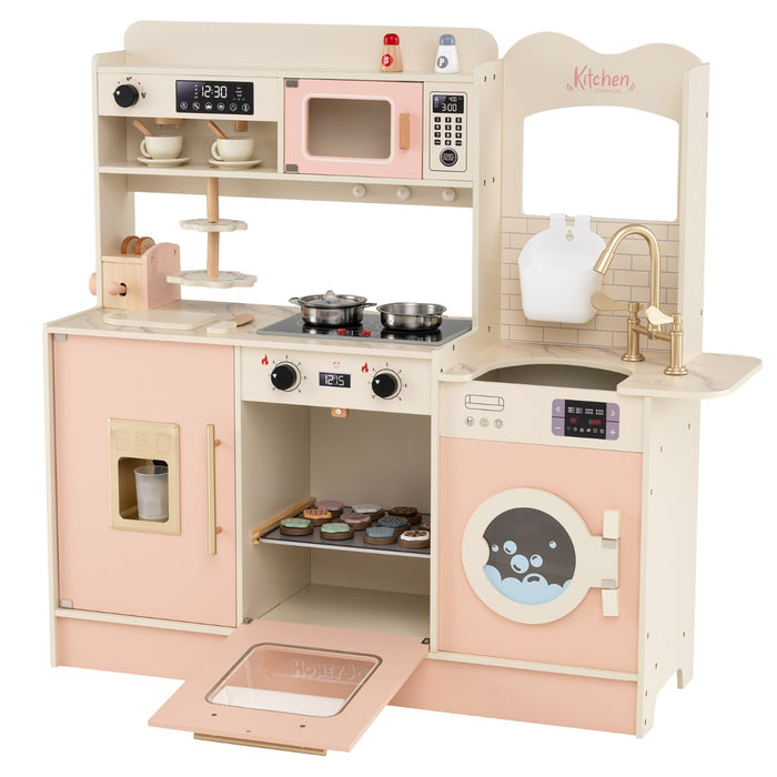 Children Pretend Toy Kitchen Playset with Stoves and Coffee Machine-