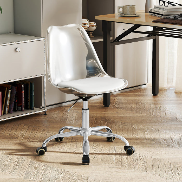 Desk Chair Armless Rolling Acrylic Office Chair with Swivel Seat and PU Leather Cushion-